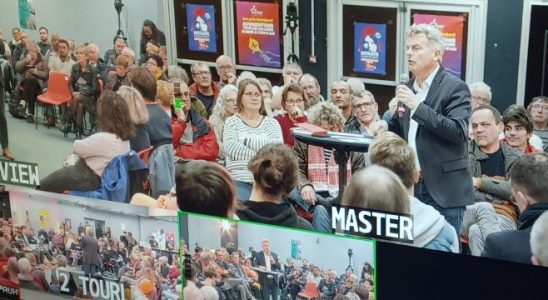 Fabien Roussel à Laval - moniteur de l'emission retransmise en direct sur la chaine YouTube du PCF - Phot leglob-journal.fr en Mayenne