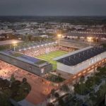 Le nouveau Stade Francis Le Basser à Laval vue de nuit - image Ateliers 2/3/4