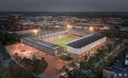 Le nouveau Stade Francis Le Basser à Laval vue de nuit - image Ateliers 2/3/4