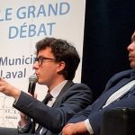 Thomas Brisseau lors de la soirée JCE à la salle polyvalente de Laval avec Pierre Bellet troisième sur la liste - © leglob-journal.fr