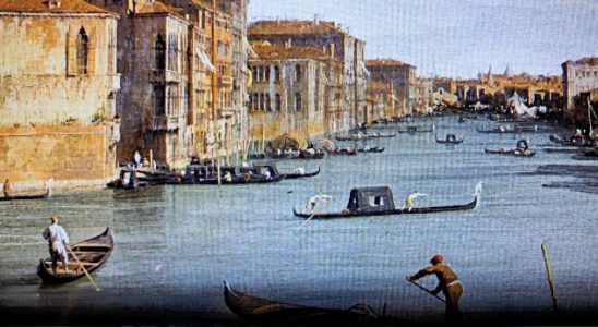 Le Venise du XVIII ème siècle, au déjà trafic intense - Huile sur toile