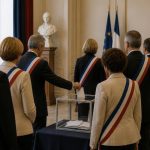 De grands électeurs-trices en train de voter dans une préfecture pour les Sénatoriales - Image générée par IA