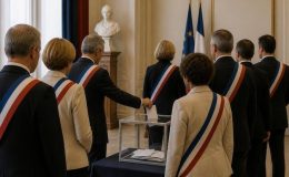 De grands électeurs-trices en train de voter dans une préfecture pour les Sénatoriales - Image générée par IA
